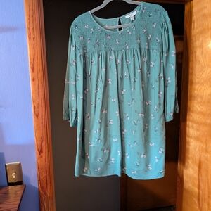 croft & barrow Light Green Floral Smocked Yoke Blouse